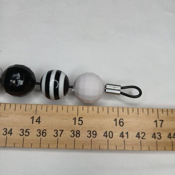 Handmade Mime Blk/Wht Beaded Dog Puppy Collar Necklace Jewelry Durable 16 1/2" - Picture 3 of 4